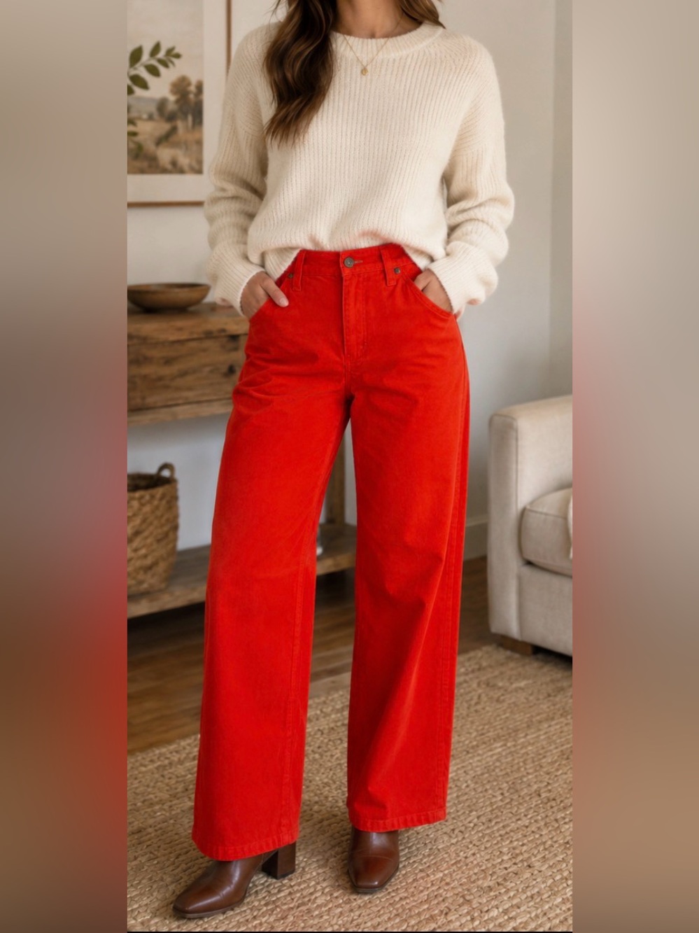 Ralph Lauren  LAUREN JEAN COMPANY Orange/Red TOMATO‎ Corduroy Women's Pants 14